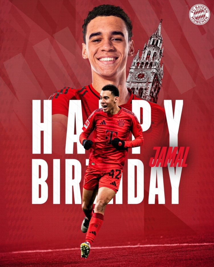  拜仁官方祝穆西亞拉22歲生日快樂，加盟至今出戰(zhàn)196次獲59球38助