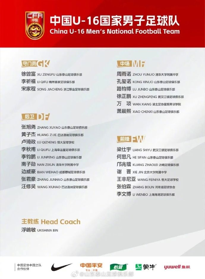  8名青訓(xùn)球員入選中國(guó)U16，標(biāo)志泰山青訓(xùn)工作高質(zhì)量發(fā)展再獲佳績(jī)