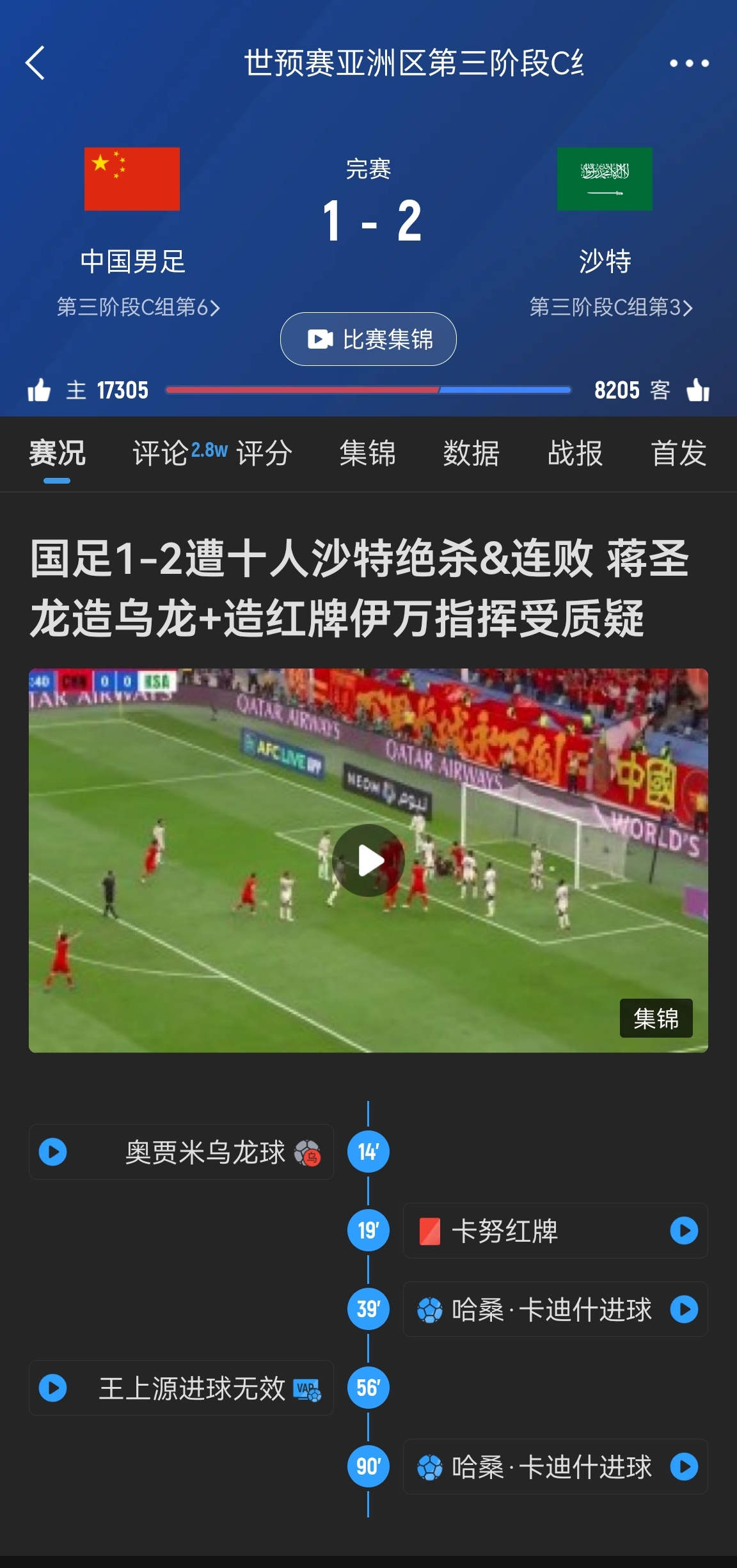  今天什么劇本？首戰(zhàn)沙特也是半場紅牌+蔣光太傷退，最后國足被翻