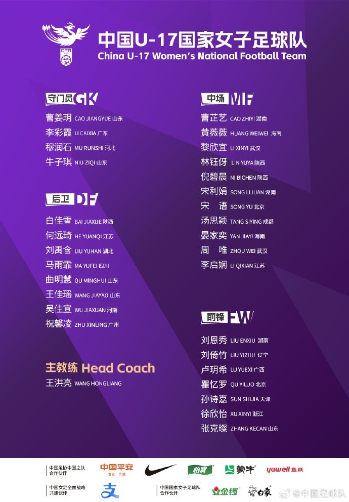  U17女足30人將在蘇州集訓(xùn)備戰(zhàn)世界杯，姜寧、朱挺擔(dān)任訓(xùn)練員