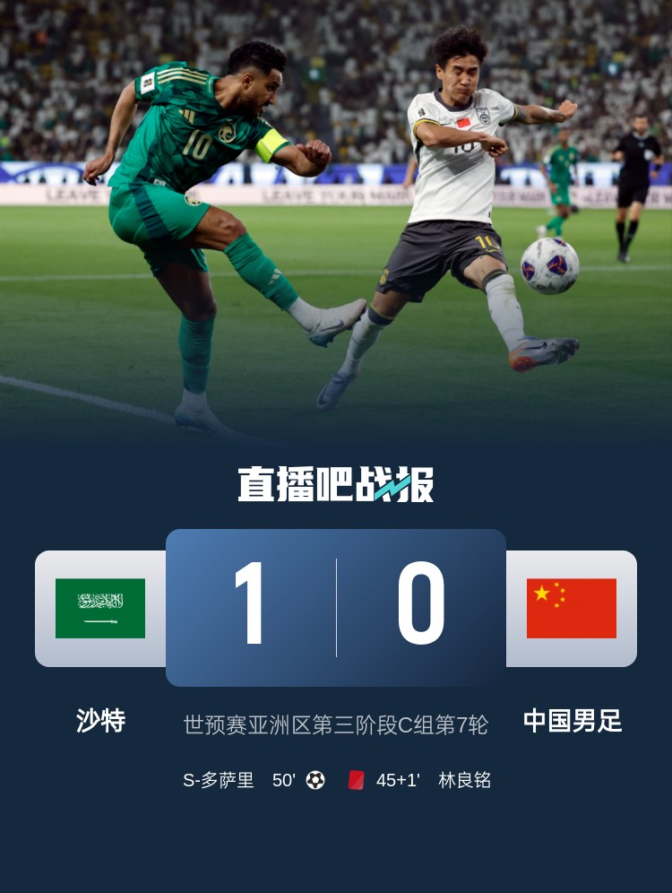  1-0小勝國(guó)足終結(jié)沙特在18強(qiáng)賽191天的進(jìn)球荒，上次進(jìn)球也是戰(zhàn)國(guó)足