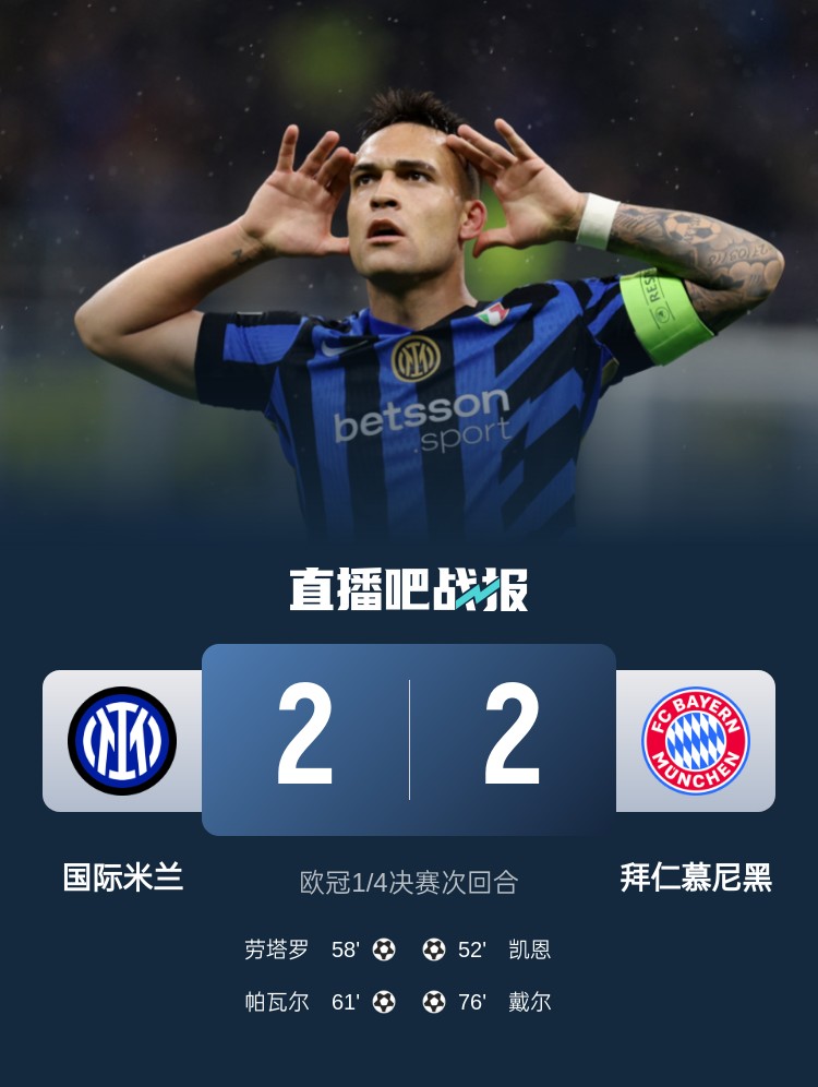  黑色3分鐘！拜仁3分鐘丟2球遭國米淘汰 去年3分鐘丟2球遭皇馬絕殺